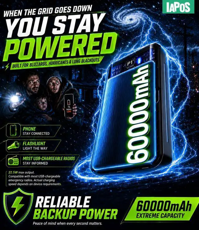 Alt view image 2 of 7 - Portable Charger Power Bank - 60,000mAh Battery Pack, 22.5W Fast Charging Phone Charger Attached USB-C/iOS/Micro-USB Cable, Powerbank for iPhone 17 16 15 14 13 Samsung, for Travel Camping Essentials
