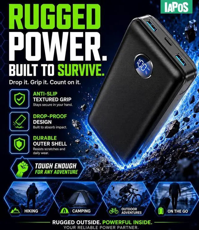 Alt view image 6 of 7 - Portable Charger Power Bank - 60,000mAh Battery Pack, 22.5W Fast Charging Phone Charger Attached USB-C/iOS/Micro-USB Cable, Powerbank for iPhone 17 16 15 14 13 Samsung, for Travel Camping Essentials