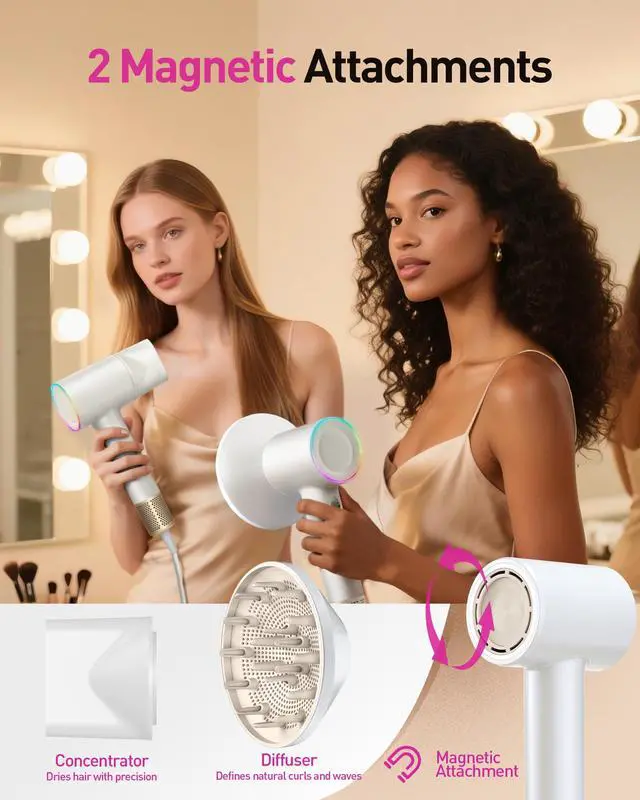 Alt view image 5 of 7 - High-Speed Hair Dryer, 160,000 RPM Brushless Motor for Ultra-Fast Drying, 500M Ionic Negative for Frizz Reduce, Low Noise Thermo-Control Blow Dryer with Diffuser for Curly Hair Women and Men,White