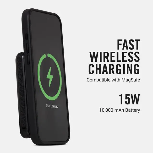 Alt view image 2 of 7 - Ridge Magnetic Power Bank Battery Pack 10,000mAh - Fast Charging, Compatible with MagSafe - Portable Charger Powerbank - with Built in Cables, Wireless Charging & Magnetic Attachment (Matte Black)