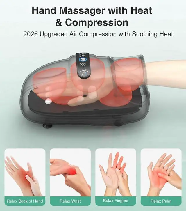 Alt view image 3 of 7 - Cordless Hand Massager, 2026 Upgraded, Hand Massager with Heat and Compression, Hand Warmer with Acupressure Beads, 6 Massage Modes, 2 Heat Levels, 3 Timers