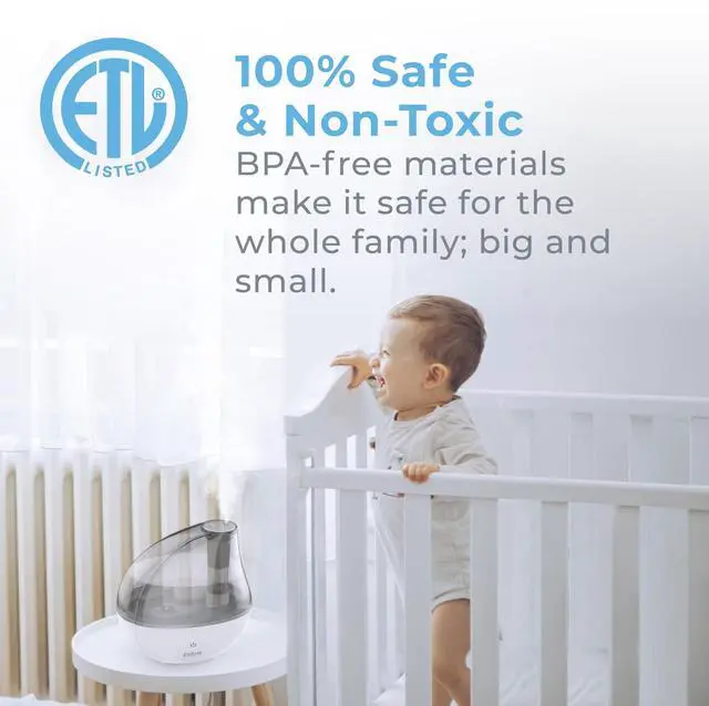 Alt view image 6 of 7 - MistAire Silver Ultrasonic Cool Mist Humidifier for Bedroom, Office, Nursery & Indoor Plants - Lasts Up to 25 Hours, Whisper-Quiet Operation, Optional Night Light, & Auto Shut-Off