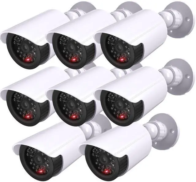 Main image of Dummy Fake Camera, Surveillance Security CCTV Dome Camera, Indoor Outdoor Cameras, with One LED Light, Security Alert Sticker Decals (TC-W2), 2 Pack, White