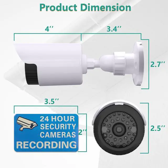 Alt view image 2 of 7 - Dummy Fake Camera, Surveillance Security CCTV Dome Camera, Indoor Outdoor Cameras, with One LED Light, Security Alert Sticker Decals (TC-W2), 2 Pack, White