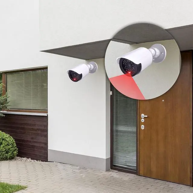 Alt view image 4 of 7 - Dummy Fake Camera, Surveillance Security CCTV Dome Camera, Indoor Outdoor Cameras, with One LED Light, Security Alert Sticker Decals (TC-W2), 2 Pack, White