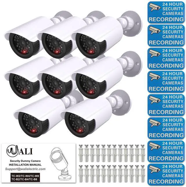 Alt view image 7 of 7 - Dummy Fake Camera, Surveillance Security CCTV Dome Camera, Indoor Outdoor Cameras, with One LED Light, Security Alert Sticker Decals (TC-W2), 2 Pack, White