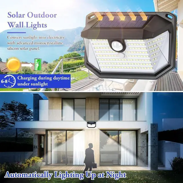 Alt view image 4 of 7 - Solar Outdoor Lights, 2-Pack Super Bright 178 LEDs Motion Sensor Wall Light with 270° Wide Angle & 3 Modes, Waterproof Solar Powered Security Light for Patio Garden Garage Front Door