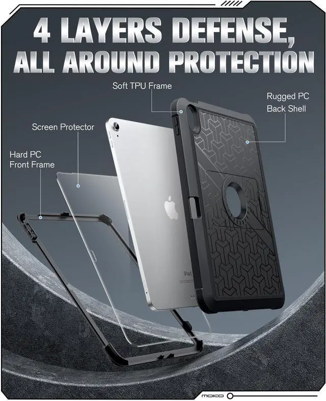 Alt view image 4 of 7 - for iPad (A16) 11th/10th Generation Case 2025/2022, Heavy Duty Shockproof Dual Layer Full Body Protective Cover, Built-in Screen Protector and Kickstand for iPad 11/10.9 Inch,Black