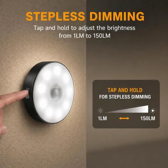 Alt view image 4 of 7 - Motion Sensor Night Light Rechargeable, Magnetic Puck Lights, 3 Modes & Dimmable, Motion Sensor Stair Lights Indoor for Bedroom Bathroom Kitchen Hallway Cruise (White Light)