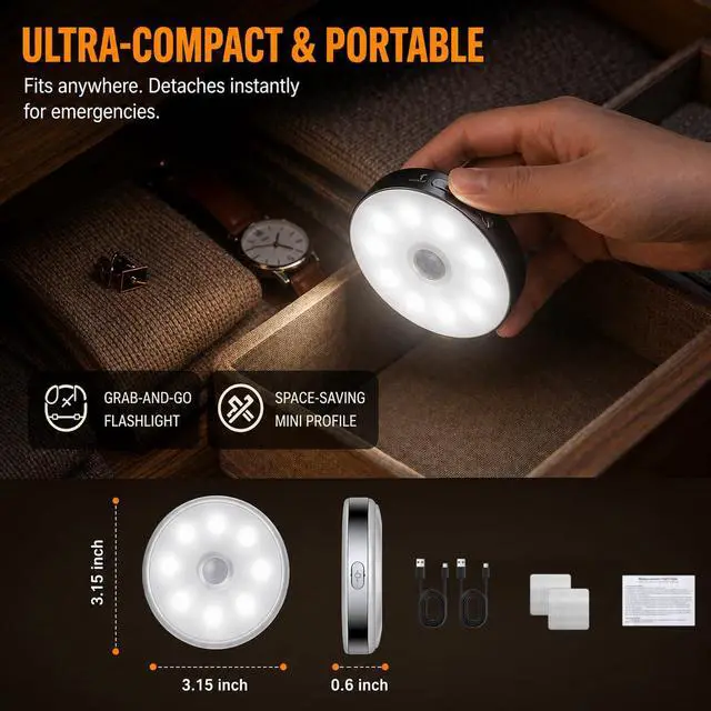 Alt view image 7 of 7 - Motion Sensor Night Light Rechargeable, Magnetic Puck Lights, 3 Modes & Dimmable, Motion Sensor Stair Lights Indoor for Bedroom Bathroom Kitchen Hallway Cruise (White Light)