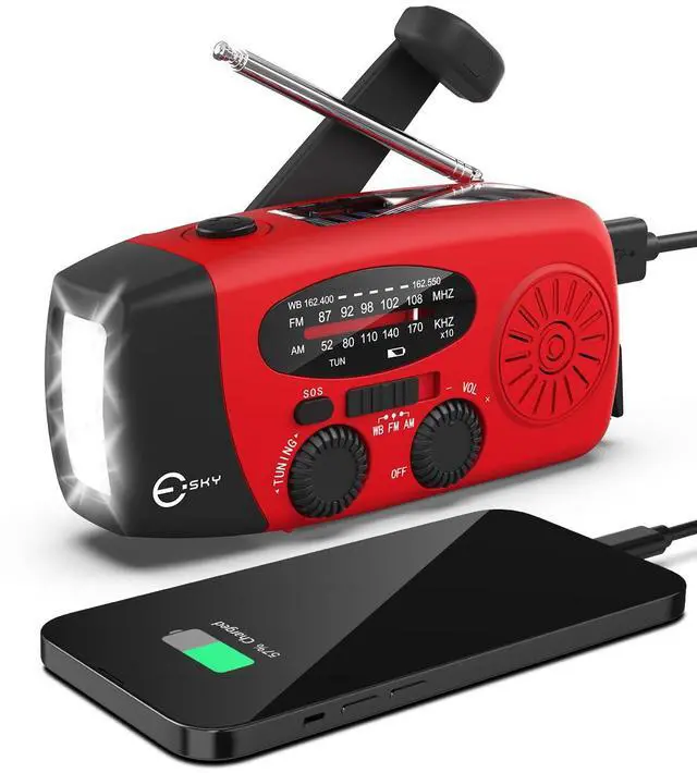Main image of Emergency Hand Crank Radio 7400mWh with 3 LED Flashlight, AM/FM/NOAA Portable Weather Radio with Rechargeable 2000mAh Battery, Solar Powered Radio for Indoor Outdoor Survival Camping, SOS Alarm