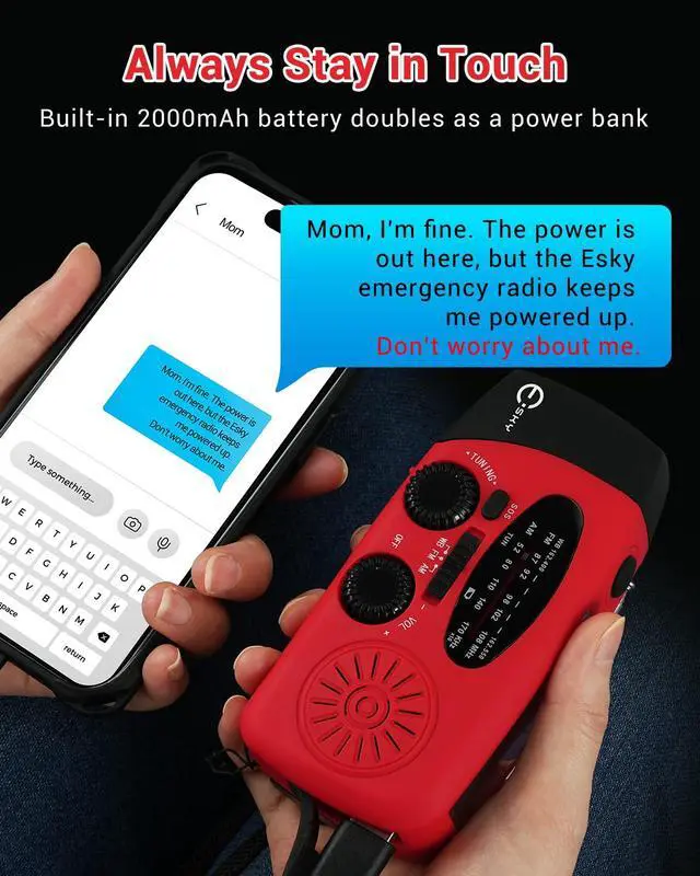 Alt view image 4 of 7 - Emergency Hand Crank Radio 7400mWh with 3 LED Flashlight, AM/FM/NOAA Portable Weather Radio with Rechargeable 2000mAh Battery, Solar Powered Radio for Indoor Outdoor Survival Camping, SOS Alarm