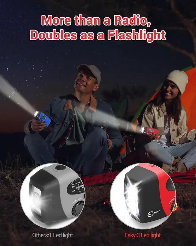 Alt view image 7 of 7 - Emergency Hand Crank Radio 7400mWh with 3 LED Flashlight, AM/FM/NOAA Portable Weather Radio with Rechargeable 2000mAh Battery, Solar Powered Radio for Indoor Outdoor Survival Camping, SOS Alarm