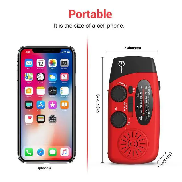 Alt view image 6 of 7 - Emergency Hand Crank Radio 7400mWh with 3 LED Flashlight, AM/FM/NOAA Portable Weather Radio with Rechargeable 2000mAh Battery, Solar Powered Radio for Indoor Outdoor Survival Camping, SOS Alarm