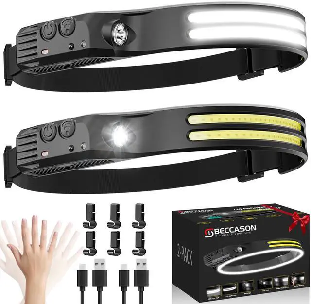 Main image of 2Pack LED Headlamp Rechargeable - 230° COB Super Bright Head Lights for Forehead, Hard hat Light for Adults, USB C Headband Flashlight for Work, Hunting, Running, Camping Essentials Gear