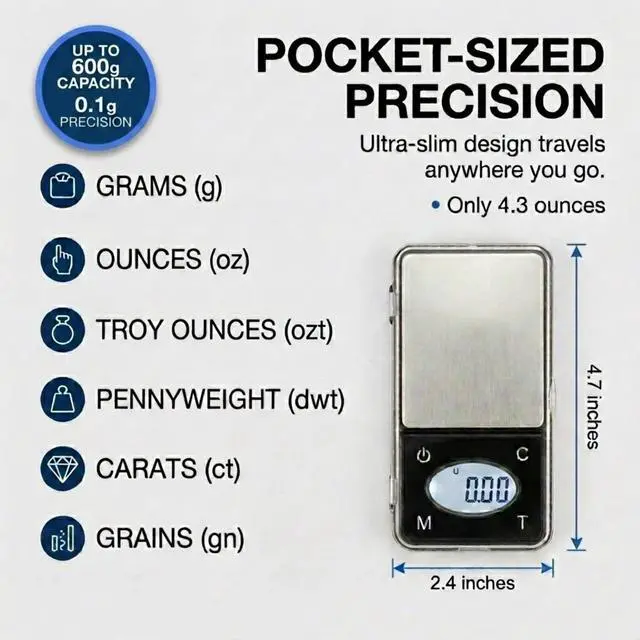 Alt view image 3 of 7 - Smart Weigh ZIP600 Ultra Slim Digital Pocket Scale 600g by 0.1g with Counting Feature,Gram Scale and Ounce Scale, High Precision Accuracy