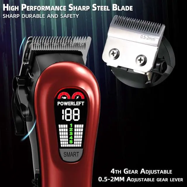 Alt view image 4 of 7 - Hair Clippers for Men Professional Clippers for Men Cordless&Corded Barber Clippers for Hair Cutting & Grooming. Rechargeable Hair Trimmer Kit for Household (Red)