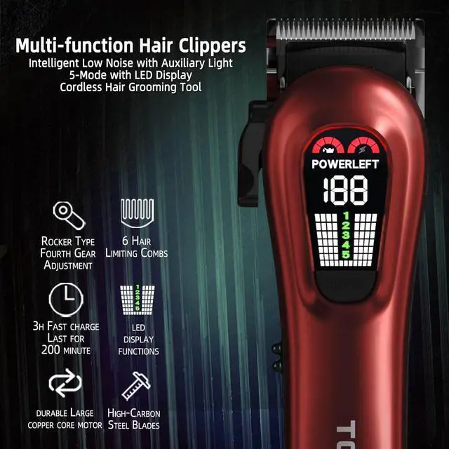 Alt view image 2 of 7 - Hair Clippers for Men Professional Clippers for Men Cordless&Corded Barber Clippers for Hair Cutting & Grooming. Rechargeable Hair Trimmer Kit for Household (Red)