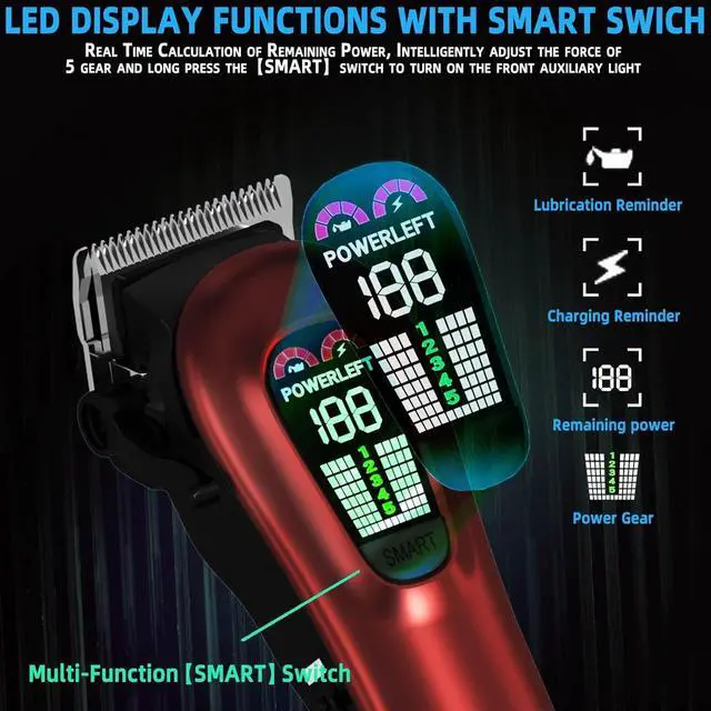 Alt view image 5 of 7 - Hair Clippers for Men Professional Clippers for Men Cordless&Corded Barber Clippers for Hair Cutting & Grooming. Rechargeable Hair Trimmer Kit for Household (Red)