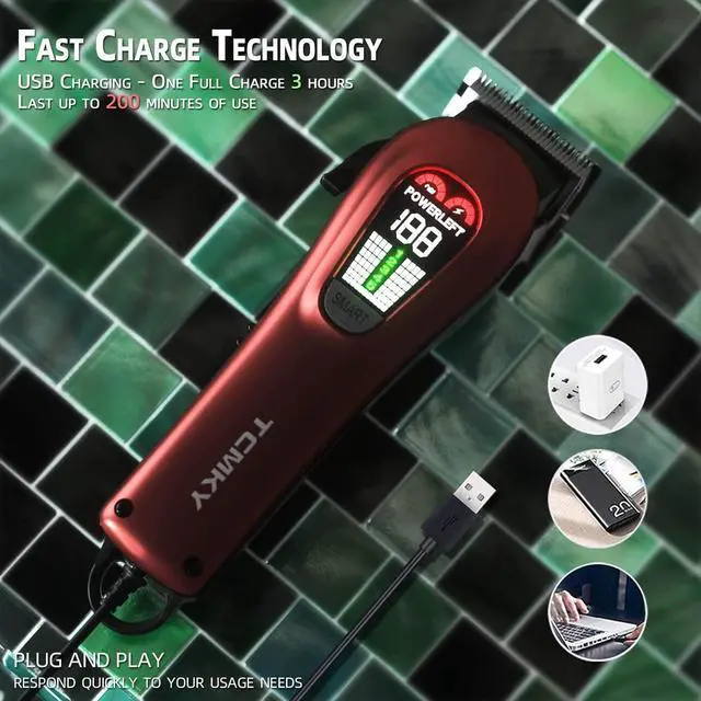 Alt view image 6 of 7 - Hair Clippers for Men Professional Clippers for Men Cordless&Corded Barber Clippers for Hair Cutting & Grooming. Rechargeable Hair Trimmer Kit for Household (Red)