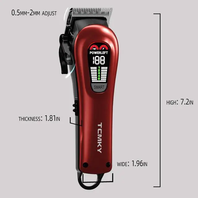 Alt view image 7 of 7 - Hair Clippers for Men Professional Clippers for Men Cordless&Corded Barber Clippers for Hair Cutting & Grooming. Rechargeable Hair Trimmer Kit for Household (Red)