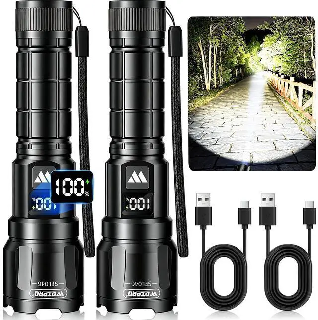 Main image of Flashlight LED Rechargeable 2 Pack, 3 Modes Super Bright Flashlights High Lumens, Zoomable Tactical Linternas with LCD Digital Display, Powerful Handheld Flashlights for Home Emergency Camping