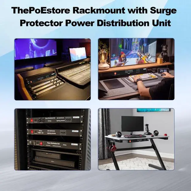 Alt view image 7 of 7 - 1U Horizontal PDU 19 Rack Mount Power Strip - Surge Protector, for Network Servers. 10 NEMA 5-15R Outlet, 120V 15A, 3600 Joules 10KA, Heavy-Duty 14 AWG 6 ft Cord, w/AC Filter