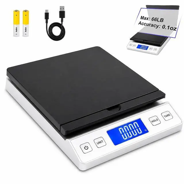 Main image of Smart Weigh Digital Postal Shipping Scale, 66 lb Capacity, 0.3 oz Readability, Hold & Tare Function, High-Accuracy Scale, Includes Batteries & USB-C