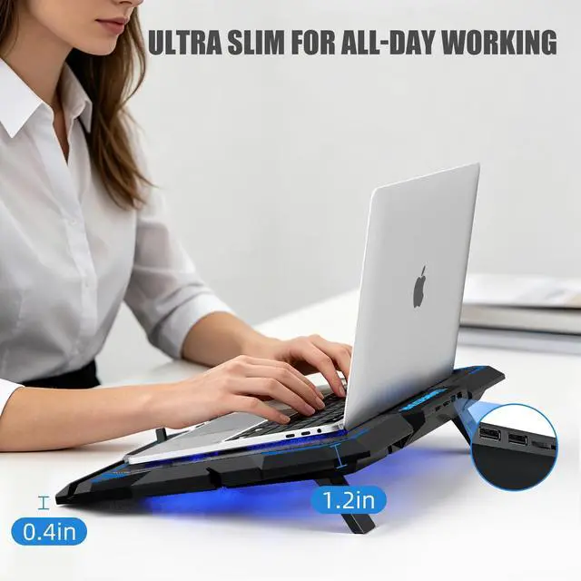Alt view image 4 of 6 - Laptop Cooling Pad, Laptop Cooler with 6 Quiet Led Fans for 15.6-17 Inch Laptop Cooling Fan Stand, Portable Ultra Slim USB Powered Gaming Laptop Cooling Pad, Switch Control Fan Speed Function