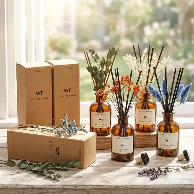 Alt view image 4 of 6 - Flower Reed Diffuser Set Eucalyptus & Lavender Scent For Bathroom Accessories Shelf Decor & Air Fresheners, Sticks Defusers With 4.0 fl oz Essential Oils, House Bedroom Office Decor & Gift