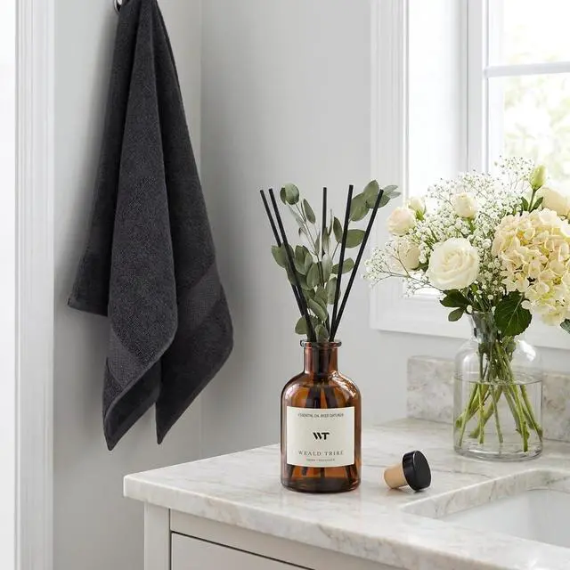 Alt view image 5 of 6 - Flower Reed Diffuser Set Eucalyptus & Lavender Scent For Bathroom Accessories Shelf Decor & Air Fresheners, Sticks Defusers With 4.0 fl oz Essential Oils, House Bedroom Office Decor & Gift