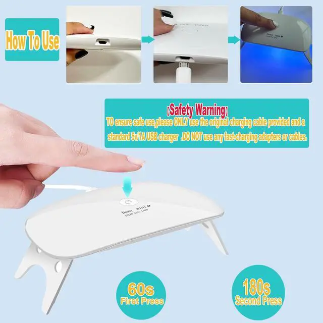 Alt view image 2 of 7 - UV LED Nail Dryer Mini lamp Portable Curing Light for Gel Nail Polish,6w(White)