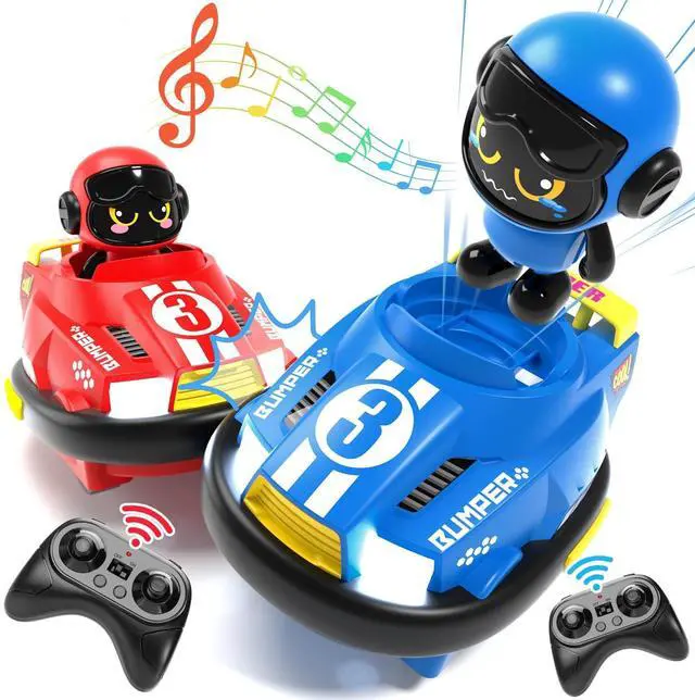 Main image of 2 Pack Cute Cartoon Remote Control Bumper Car for Toddlers-Mini RC Cars with Light & Sound & 360°Rotating-Race car Toys for 3 4 5 6Year Old Boys Girls Kids-Christmas Birthday Gifts