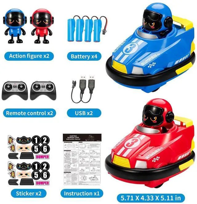 Alt view image 2 of 7 - 2 Pack Cute Cartoon Remote Control Bumper Car for Toddlers-Mini RC Cars with Light & Sound & 360°Rotating-Race car Toys for 3 4 5 6Year Old Boys Girls Kids-Christmas Birthday Gifts