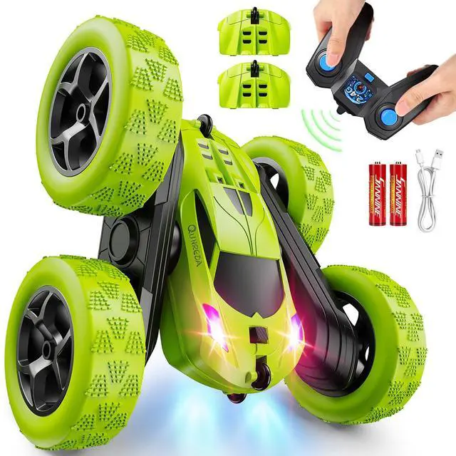 Main image of Remote Control Car for Kids Ages 6+, RC Cars Stunt Car Toy 4WD Double Sided 360° Rotating Remote Control with Headlights, Birthday Xmas Gifts for Boys 6 7 8 9 10 11 12 Green