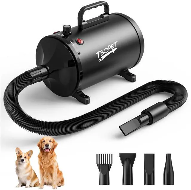 Main image of Dog Dryer High Velocity Dog Hair Dryer 5.2HP/3800W, Stepless Adjustable Speed Temperature Dogs Grooming Blow Dryer, Pet Dryer with 4 Nozzles,Blow Dryer for Dogs, Black