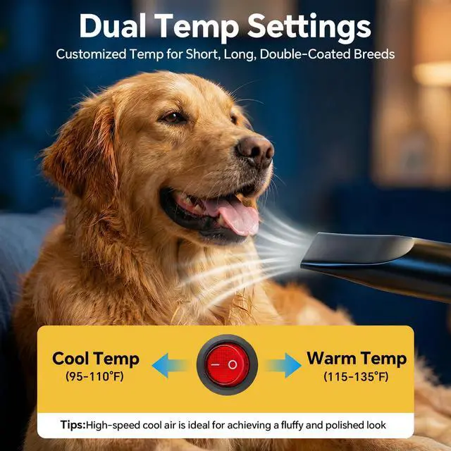 Alt view image 4 of 7 - Dog Dryer High Velocity Dog Hair Dryer 5.2HP/3800W, Stepless Adjustable Speed Temperature Dogs Grooming Blow Dryer, Pet Dryer with 4 Nozzles,Blow Dryer for Dogs, Black