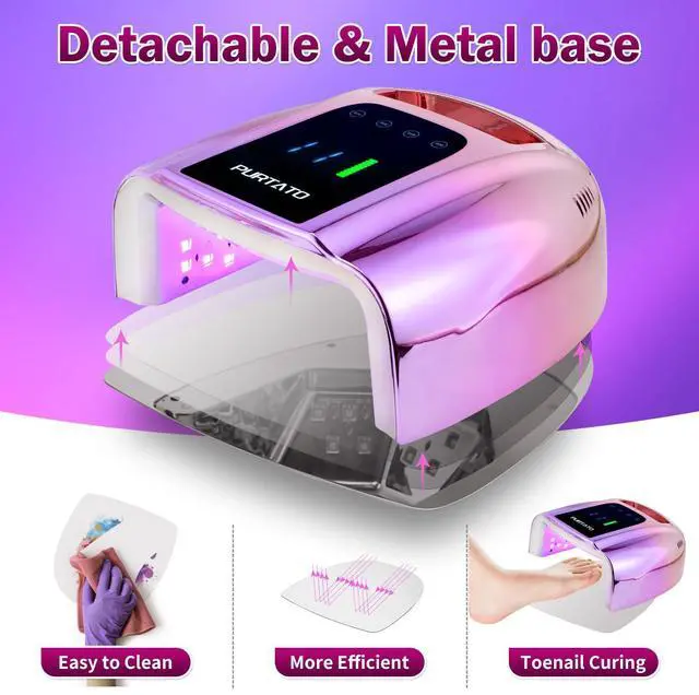 Alt view image 5 of 7 - Professional Rechargeable 96W UV LED Portable Cordless UV Light for Nail Lamp Machine with Removable Stainless Steel Bottom,4 Timer Setting and Smart Sensor Nail Dryer (Gradient Purple)