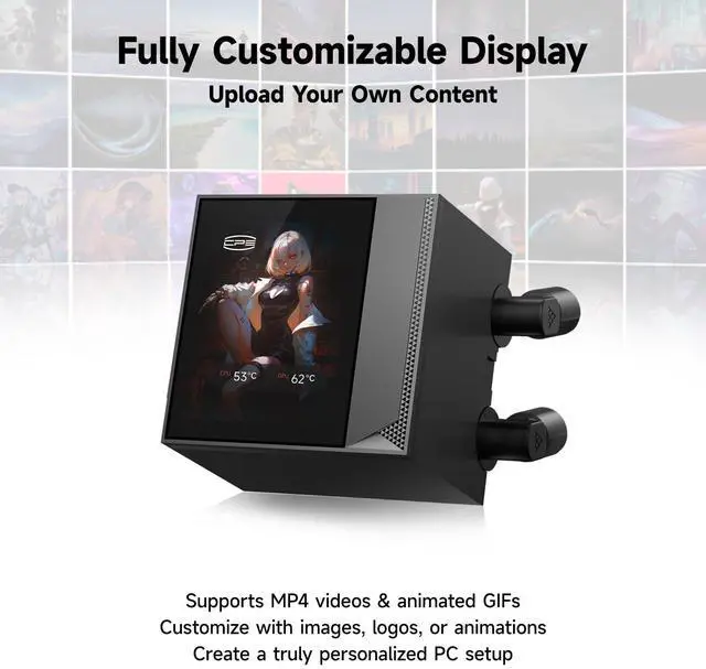 Alt view image 3 of 7 - CPU Cooler, 360mm AIO Liquid Cooling, High-Performance Pump, 2.4 IPS Display, CPS ARGB Water Cooling with Quiet F5 R120 Fans(DC360 Black)