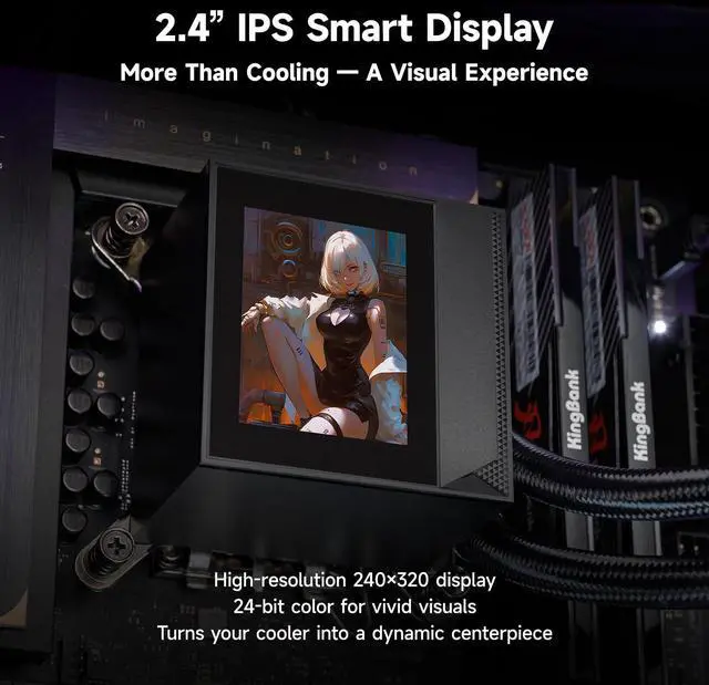 Alt view image 2 of 7 - CPU Cooler, 360mm AIO Liquid Cooling, High-Performance Pump, 2.4 IPS Display, CPS ARGB Water Cooling with Quiet F5 R120 Fans(DC360 Black)