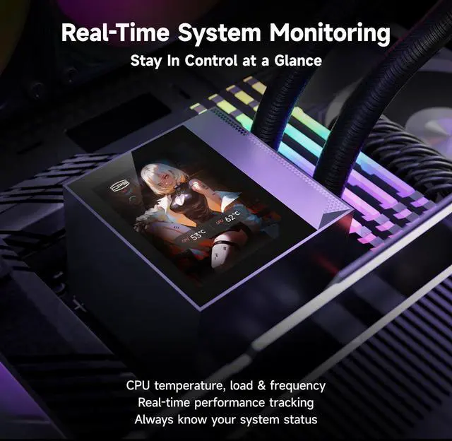 Alt view image 4 of 7 - CPU Cooler, 360mm AIO Liquid Cooling, High-Performance Pump, 2.4 IPS Display, CPS ARGB Water Cooling with Quiet F5 R120 Fans(DC360 Black)