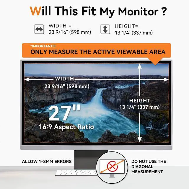 Alt view image 2 of 7 - 27 Inch Computer Privacy Screen for 16:9 Aspect Ratio Widescreen Monitor - Removable Anti Glare Blue Light Filter, Computer Privacy Shield