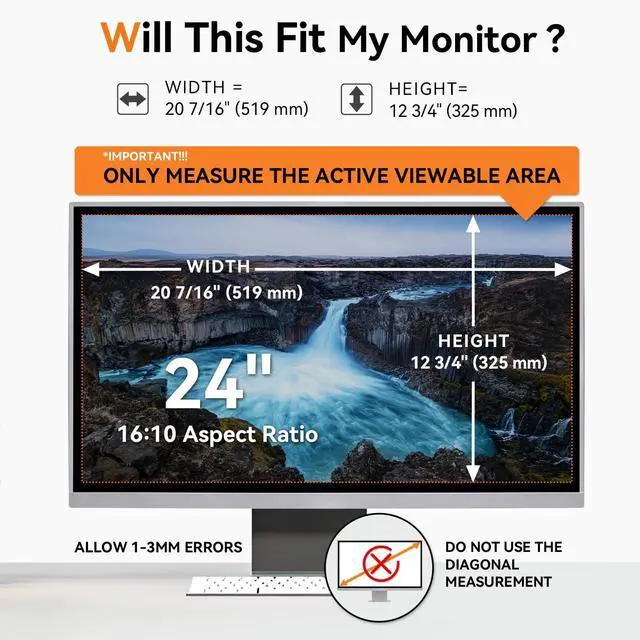Alt view image 2 of 7 - 24 Inch Computer Privacy Screen Filter for 16:10 Widescreen Monitor, Anti Glare & Blue Light Filter, Removable Anti-Scratch Screen Protector Film 24 in