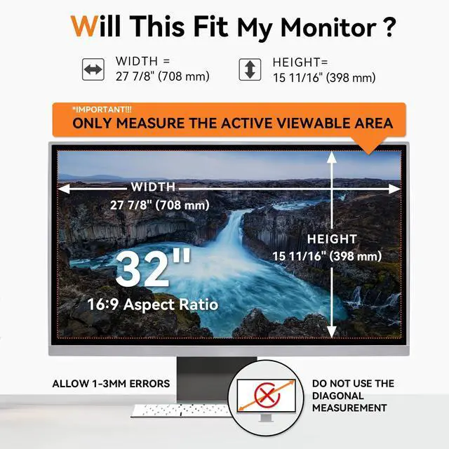 Alt view image 2 of 7 - 32 Inch Computer Privacy Screen Filter for 16:9 Aspect Ratio Widescreen Monitor - Anti Glare Blue Light Filter, Removable Computer Monitor Privacy Shield, Anti-Scratch Screen Protector Film 32 in