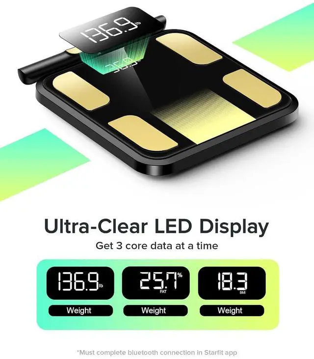 Alt view image 2 of 7 - Smart Scale for Body Weight, Full-Body Bathroom Scale with 8 Electrodes for BMI, Muscle Mass, 3-Metric Display, High-Accuracy Body Composition Monitor with 28 Metrics & App Connectivity