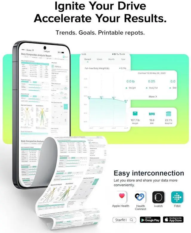 Alt view image 6 of 7 - Smart Scale for Body Weight, Full-Body Bathroom Scale with 8 Electrodes for BMI, Muscle Mass, 3-Metric Display, High-Accuracy Body Composition Monitor with 28 Metrics & App Connectivity