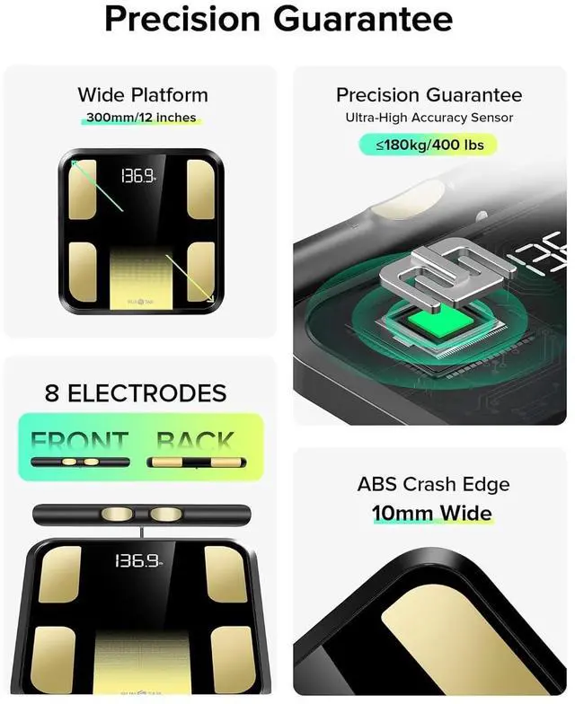 Alt view image 3 of 7 - Smart Scale for Body Weight, Full-Body Bathroom Scale with 8 Electrodes for BMI, Muscle Mass, 3-Metric Display, High-Accuracy Body Composition Monitor with 28 Metrics & App Connectivity