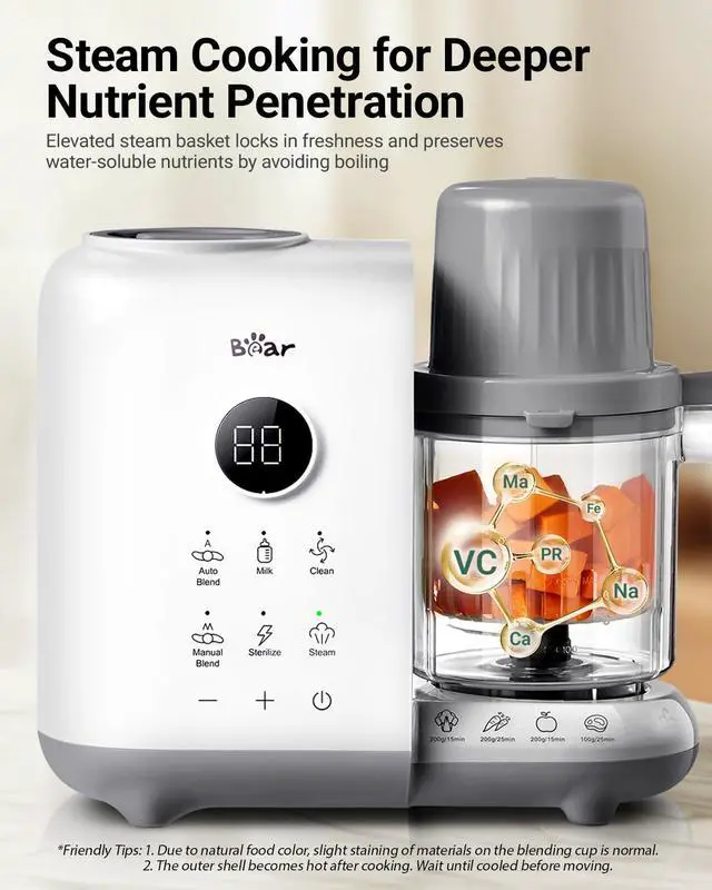 Alt view image 5 of 7 - Baby Food Maker with 18.5oz Dual-Layer Steam Baskets, OneStep Baby Food Processor Steamer Puree Blender Grinder Mills, Auto Cooking Grinding&Sterili-zing for Healthy Homemade Baby Food, BPA-Free