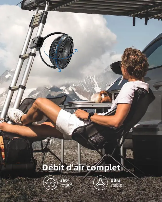 Alt view image 6 of 6 - 10000mAh Clip on Fan Rechargeable, 8-Inch Battery Operated Desk Fan, USB Fan, 4 Speeds, Strong Airflow, Sturdy Clamp for Golf Cart Office Desk Outdoor Travel Camping Tent Gym Treadmill,Black