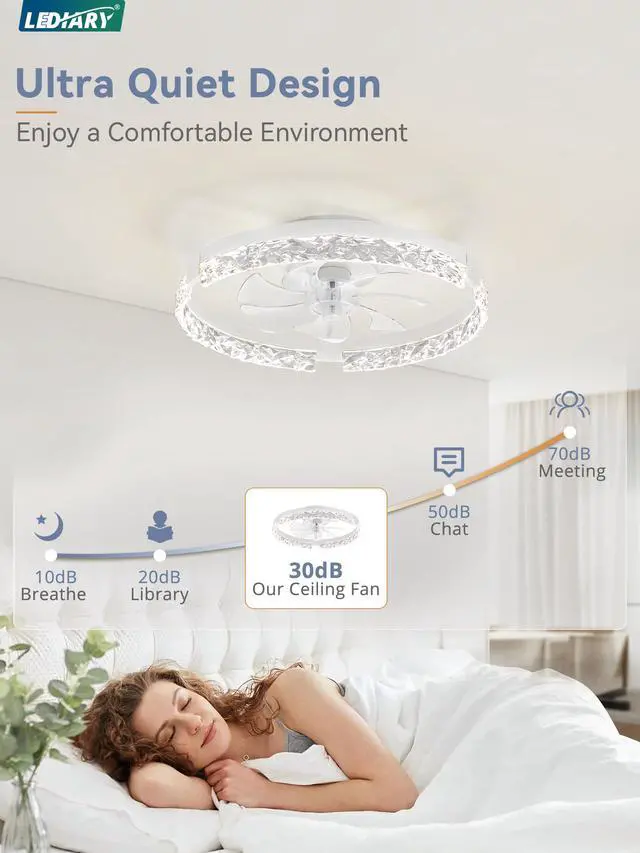 Alt view image 4 of 7 - 20 Inch Low Profile Ceiling Fans with Lights and Remote, Fandelier Ceiling Fan Flush Mount, 3000K-6000K Dimmable LED Fan Light, White Modern Ceiling Fans with Lights for Bedroom